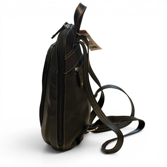 Tignanello Black Leather Backpack Purse NWT Pebbled Expandable Travel Daypack main image 6